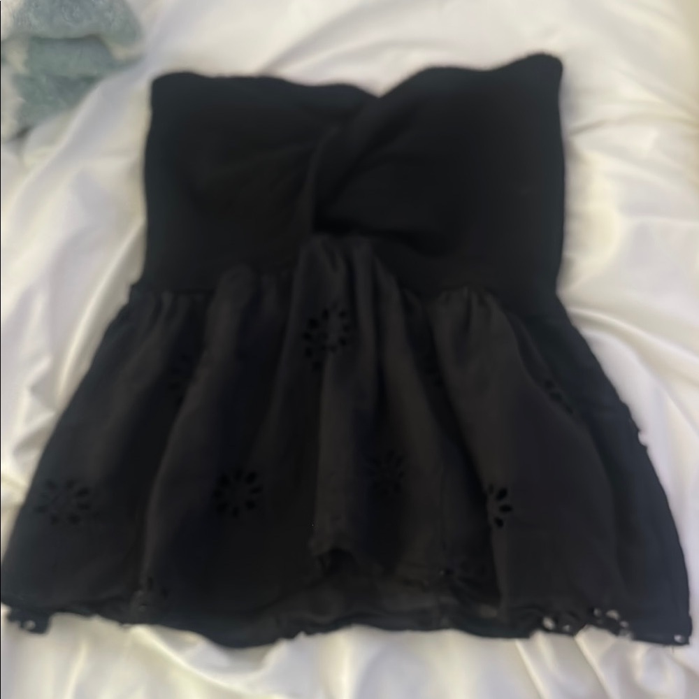 Black Strapless Dress with Eyelet Detail